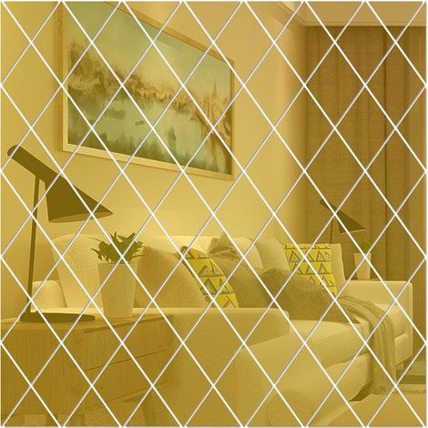 Pegatinas de pared con efecto espejo 3D, removibles, Pegatinas de pared DIY con efecto espejo, sala de estar y dormitorio, Dorado, 100100cm (1/5)