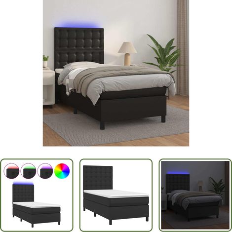vidaXL LED-Bett -  Boxspringbett mit Matratze & LED Schwarz 80x200 cm Kunstleder (1/5)