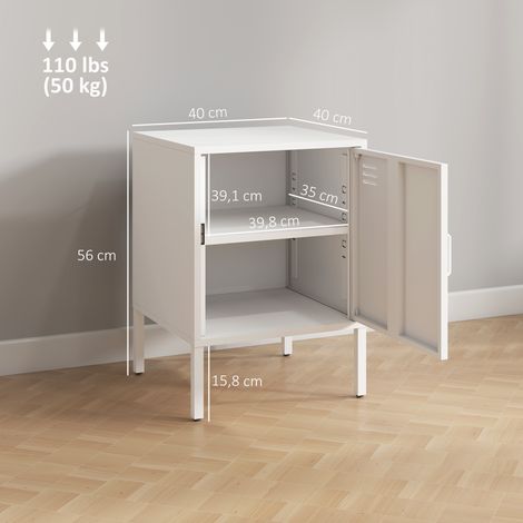Table de chevet en acier, table d'appoint multifonctionnelle, étagère réglable, pour chambre, salon, blanche (1/5)