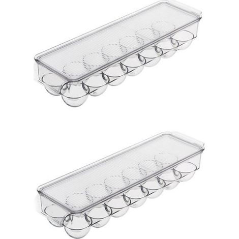Organisateur de réfrigérateur en boîte à œufs (2 pièces) - Boîte à œufs - Organisateur de réfrigérateur - Design empilable - Boîte de conservation des aliments - Transparent - Plastique transparent (1/5)