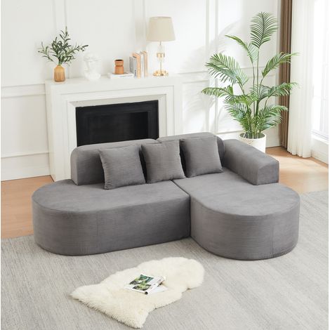 Divano angolare L moderno in corduroy, schienale e braccioli curvi, senza montaggio, 2 pacchi - grigio (1/5)