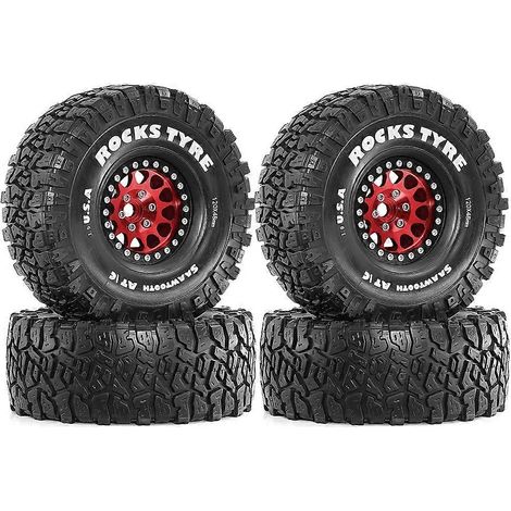 Ensemble de 4 jantes Beadlock de 120 mm (1,9 pouce) avec pneus en caoutchouc pour voiture RC Crawler 1/10 Axial SCX10 Pro Capra (1/5)