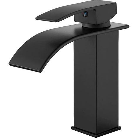 Goldmessing G1/2 Waschtischarmatur, eleganter Wasserfallauslauf, Badezimmerarmatur, Einhebelmischer, Aufsatzmontage, großer quadratischer Auslauf, Mischbatterie (1/5)