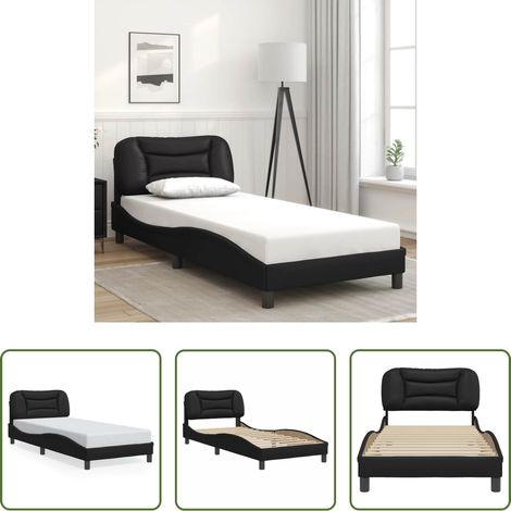 vidaXL Oreiller de tête - Cadre de lit sans matelas Hvar noir 90x200 cm similicuir (1/5)