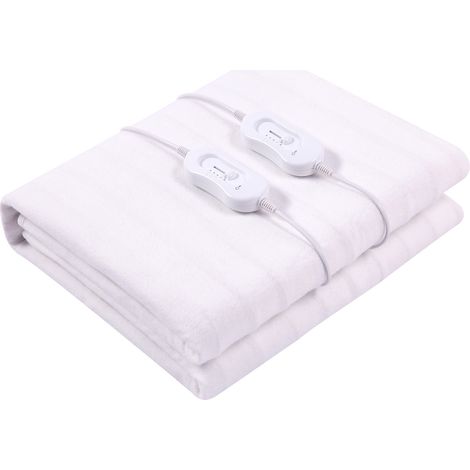 Scaldaletto Elettrico Matrimoniale 160 x 140 Cm in Poliestere 100% Coperta Elettrica Riscaldante Con 2 Telecomandi Indipendenti 3 Livelli Di Temperatura Timer Sistema Anti Surriscaldamento Bianco