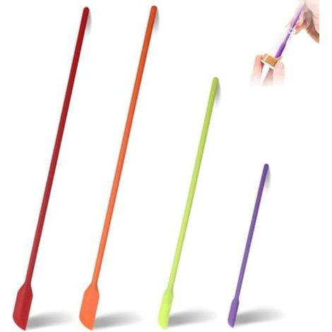 Spatule en silicone 4 pièces, réutilisable, avec bord arrondi pour mélanger, racler et étaler pâte, crème ou confiture, adaptée aux pots étroits et aux applications cosmétiques (1/5)