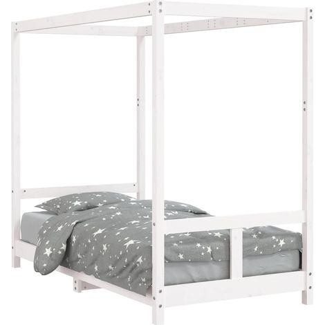 Lit simple Cadre de lit pour enfant blanc 80x160 cm bois de pin massif (1/5)