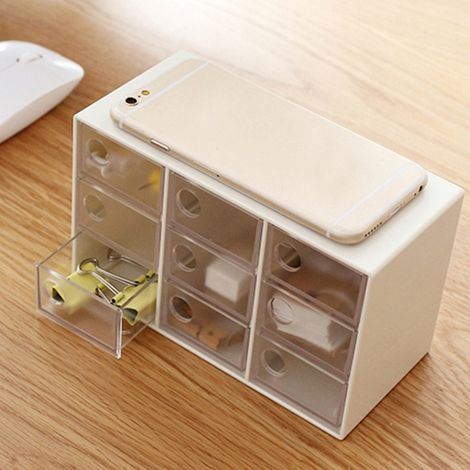 Mini boîte de rangement de bureau à 9 compartiments, organisateur de rangement en plastique pour la maison ou le bureau (1/5)
