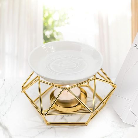 Parfum de Fondant de réchauffeur de brûleur de Fonte de Cire, brûleur à Huile en céramique en métal, diffuseur d'arôme de bougeoir pour Les Cadeaux de décor de Yoga de Bureau à Domicile-Golde (1/5)