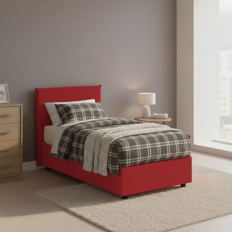 Talamo Italia Einzelbett Bruna, Containerbett mit Stoffbespannung, 100% Made in Italy, Frontöffnung, passend für Matratze Cm 80x190, Rot (1/3)
