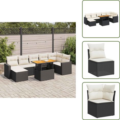 vidaXL Salon de jardin 8 pcs avec coussins noir résine tressée (1/5)