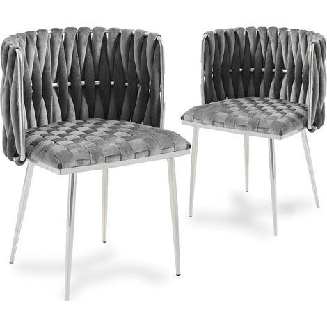 Lot de 2 chaises en velours gris pieds en métal argenté POLO (1/5)
