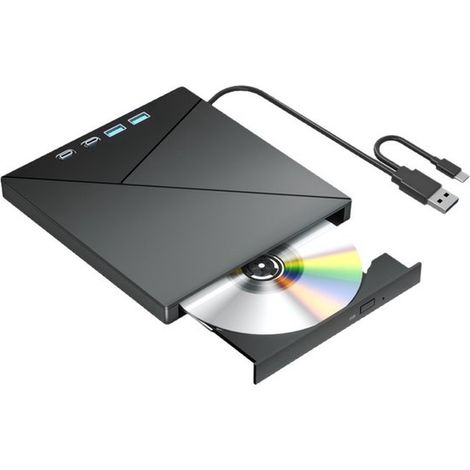 Unidad externa de CD/DVD compatible con portátiles，grabadora de DVD y lector de CD portátil USB 3.0 y Tipo-C