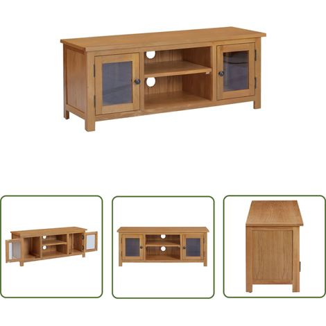 The Living Store Meuble TV 110x35x44 cm Bois de chêne massif - Meubles Tv - Meuble Tv Rustique - Meuble Tv Bois Chêne - Meuble Tv Design - Support Tv (1/5)