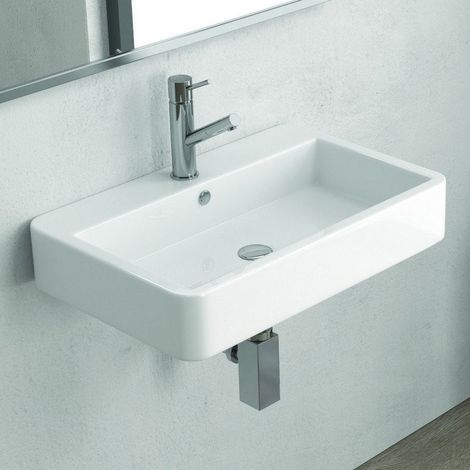 Lavabo Sospeso CONTOUR 60X40X H12 cm In Ceramica Con Foro Troppopieno