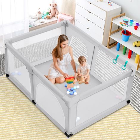 Parc Bébé Portable 120x190x69CM 50 Boules Colorées Barrière Sécurité Antidérapantes 3 Ans Gris Clair CWXT8533 DESIGN IN (1/3)