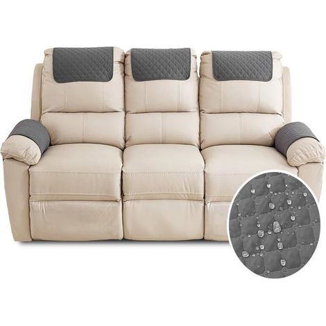 Housse de Fauteuil 3 Place Imperméable Housse D'appui-tête pour Accoudoir de Fauteuil Relax avec Poche Gris Foncé (1/5)