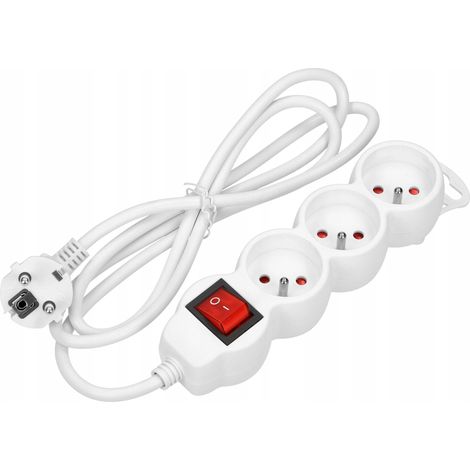 Multiprise à 3 prises ES-5/W/3 - 3 m - Blanc - Avec interrupteur - IP20 - Fiches plates (1/5)