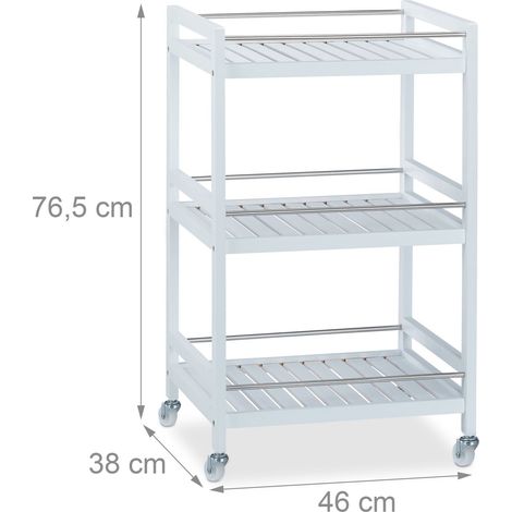 Carro de cocina móvil de 3 baldas práctico con ruedas manejables de estilo moderno en bambú blanco lacado 130004028 (1/4)