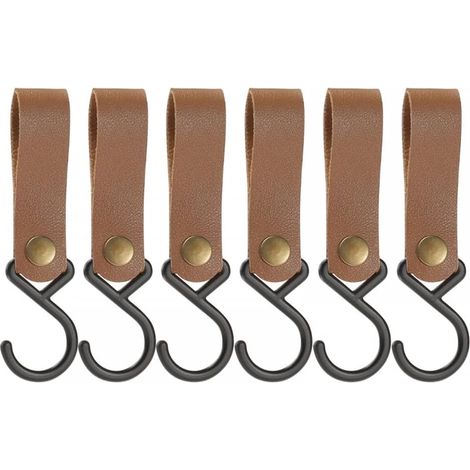 CCYKXA 6er-Pack S-förmige Haken aus Leder, S-Haken aus Edelstahl zum Aufhängen von Töpfen, Pfannen, Kaffeetassen, Kleidung, Outdoor-Utensilien (Khaki)