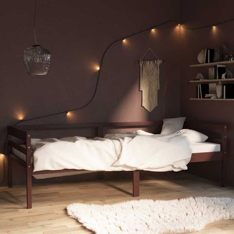 Cadre de lit 90 x 200 cm avec sommier à lattes en pin massif marron foncé - PANGIVO (1/5)