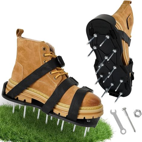 1 Paire Chaussures Aérateurs Pelouse, Pointes Acier Inoxydable, Sangles Réglables ABS, Pour Jardin Cour Terrasse