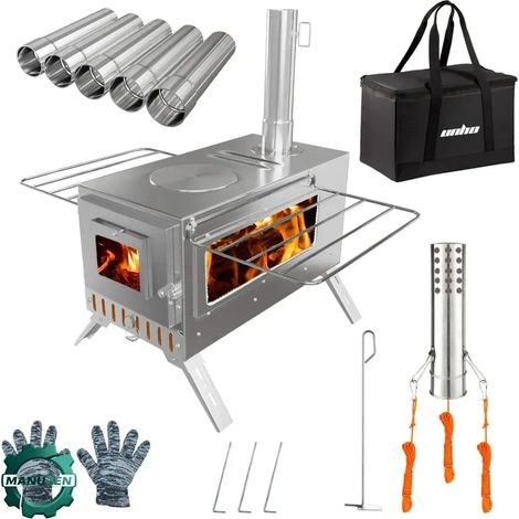 Manuzen - Poêle à bois de camping inox – 6 tubes de cheminée (1/3)