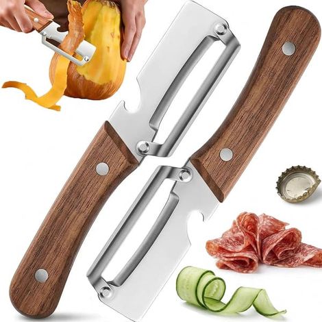 Ecleanfy - Éplucheur multifonctionnel 3 en 1 pour la cuisine - Éplucheur en bois avec manche en bois et ouvre-bouteille intégré (1/5)
