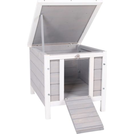 Outdoor Wooden Rabbit Hutch,Guinea Pig Hideaway,Cat House,Bunny Cage for Small Animals 51x42x43 cm,Grey (1/5)