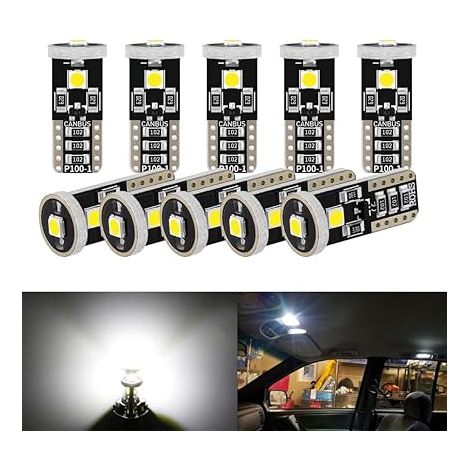T10 W5W Ampoule LED Canbus 12V 6000K Blanc 168 2825 501 194 Lampe pour éclairage de plaque d'immatriculation Éclairage intérieur de voiture Feu de position latéral de moto (1/5)
