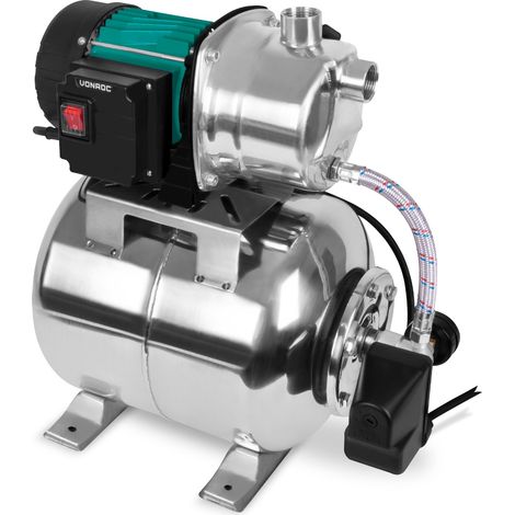 Vonroc – Pompe de surpresseur 1000W – Débit 3500 l/h – Pression 4,4 bar – Réservoir 19L – Hauteur de refoulement 44m – Protection IPX4
