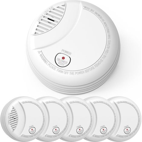 Detecteur de Fumée,Alarme Incendie Détecteur Fumée10 Ans avec Pile 9V Remplaçable,Alarme de Pile Faible, Certifié Selon EN14604,6 PCS (1/5)