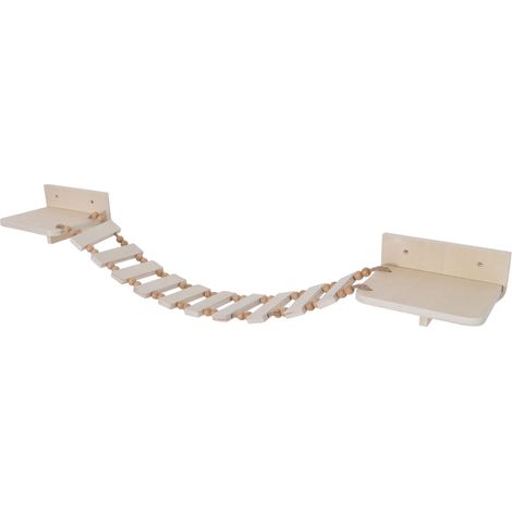 Kletterbrücke HHG-781, Katzenleiter Katzentreppe Hängebrücke Katzenbrücke Plattform, Holz MVG 15x130x19cm natur (1/5)
