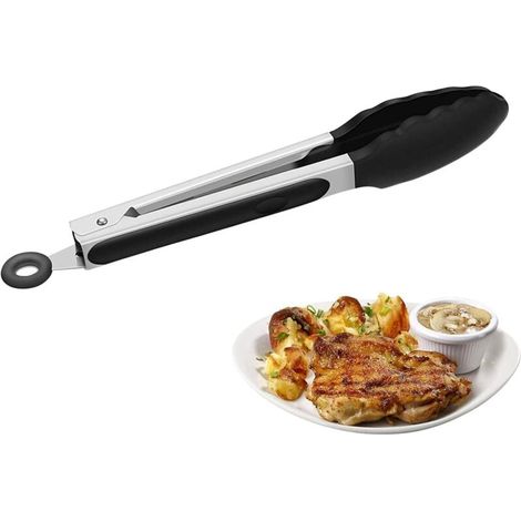 Pince Cuisine Professionnel,Pince Barbecue Acier Inoxydable,Pince Cuisine Résistant Chaleur,Pince Alimentaire en Silicone Pince Pour Gril Isolation Thermique Pince Pour Gril Extérieur Noir (1/4)