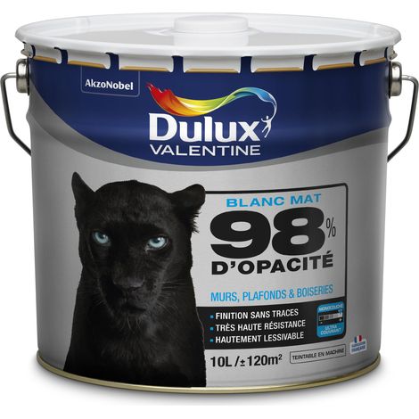 Peinture Blanche 98% Monocouche - Mat 10L - pour Murs Boiseries et Plafonds - Dulux Valentine
