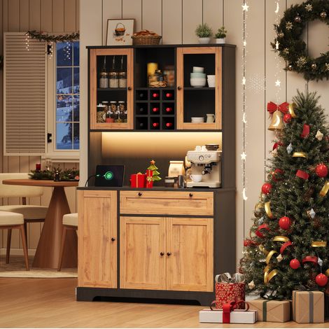 Armario de cocina y buffet con LED, regleta y vitrinas de cristal 105 x 40 x 180 cm (1/5)