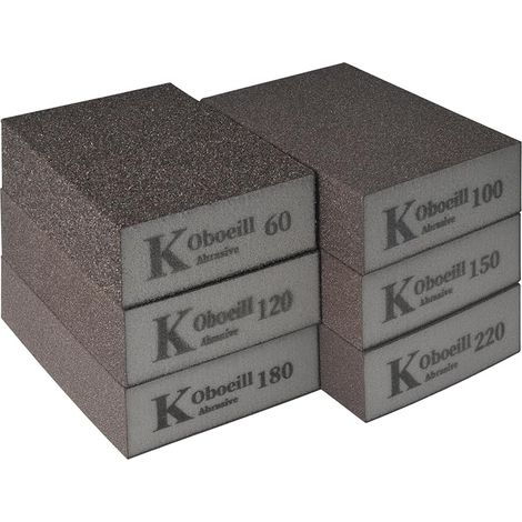 6 pièces Sponge abrasive avec papier poncer (6 grains 60/100/120/150/180/220) pour bois/métal. Réutilisable pour ponçage humide ou sec. (1/5)