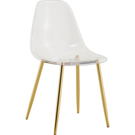 Lot de 4 chaises de salle à manger transparentes avec pieds métalliques dorés, design ergonomique et facile à nettoyer (1/5)