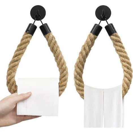 Porte-papier toilette en corde de chanvre, porte-papier toilette vintage, pour salle de bain, rideau de douche ou serviette (1/5)