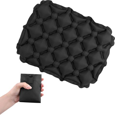 APEX Coussin de siège gonflable portable, adapté à la randonnée, à la maison, aux concerts, aux stades et aux voyages (noir).
