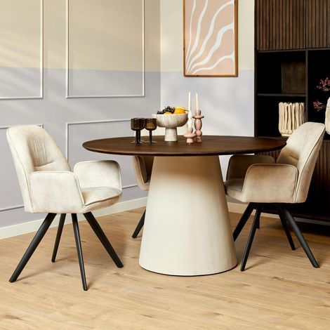 Table à manger ronde bois brun pied central Ø130 cm CORTINA (1/5)
