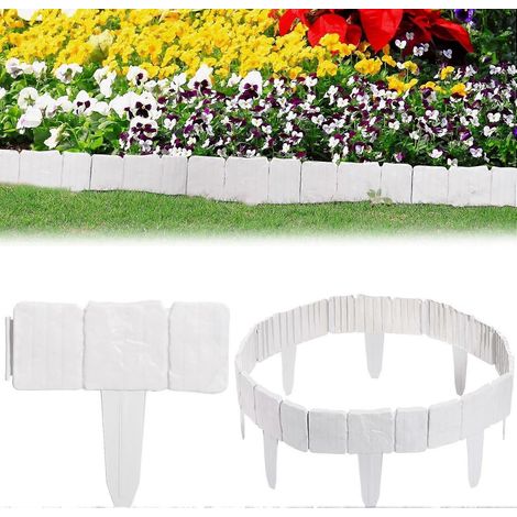 10 piècesblancBordure de jardin en plastique, en vrac, pour pelouse, aspect pierre décorative, ensemble de clôture pour parterre de fleurs, pour l'aménagement paysager de votre cour. (1/4)
