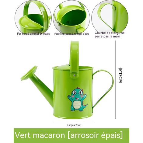 Arrosoir en métal pour enfants, arrosoir coloré épais avec poignée confortable, parfait pour arroser les plantes et jeux-vert