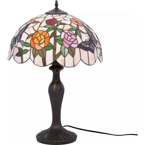 Grande lampada da tavolo Tiffany in vetro colorato con fiori ROSE K-G16835 Kaja (1/5)
