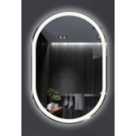 Miroir de salle de bain LED antibuée 90 x 55 cm, ovale sans cadre, 3 lumières réglables pour maquillage (1/2)