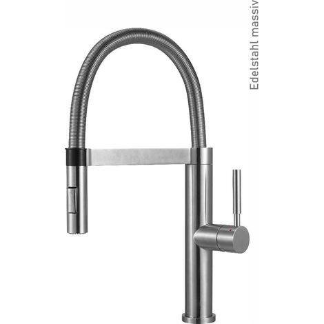 Victory Einhebelmischer GT2086 mit Brauseschlauch mit Metallfeder - Edelstahl matt gebürstet, Hochdruck