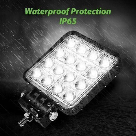 Carré phare de travail led 12-24V 48W 6500K IP67 lampe de travail led Rampe Phares Longue Portee Spot feux de travail pour Camion Tracteur Offroad Voiture Tout-Terrain SUV feu antibrouillard (1/4)