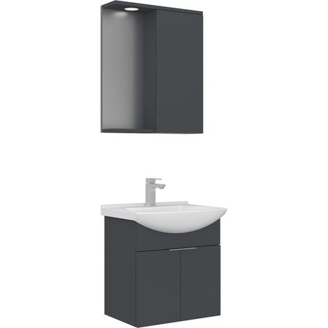 Ensemble Meuble Vasque avec Miroir (2 Pièces) "Purus 55" - 55 x 50 x 58 cm - Matte Anthracite (1/3)