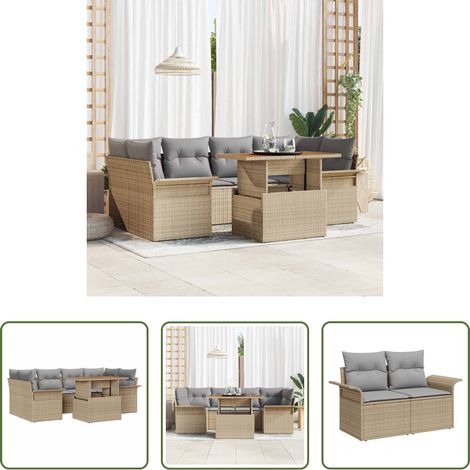 vidaXL Banquet extérieur - Ensemble de canapé de jardin 7 pcs Beige Poly rotin (1/5)
