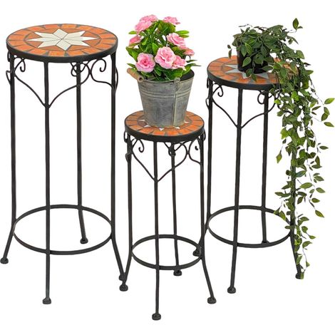 DanDiBo Blumenhocker Mosaik Rund 3er Set 46, 54, 62 cm Blumenständer 12011 Beistelltisch Pflanzenständer Mosaiktisch (1/5)